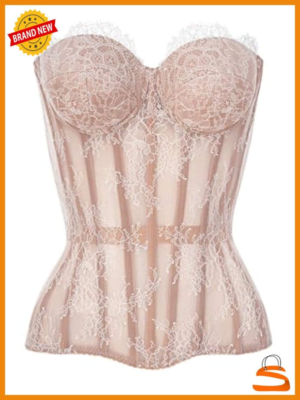 Overbust Corset Top Mesh Lace up with 15 Steel Boned